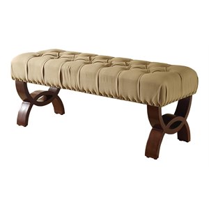 HomePop Carolina Wood and Fabric Tufted Bench with Nailhead Trim in Cream