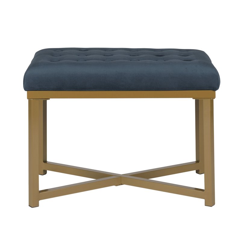 HomePop Modern Style Metal Bench with Velvet Seat in Dark Blue Finish