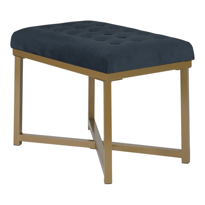 HomePop Modern Style Metal Bench with Velvet Seat in Dark Blue Finish