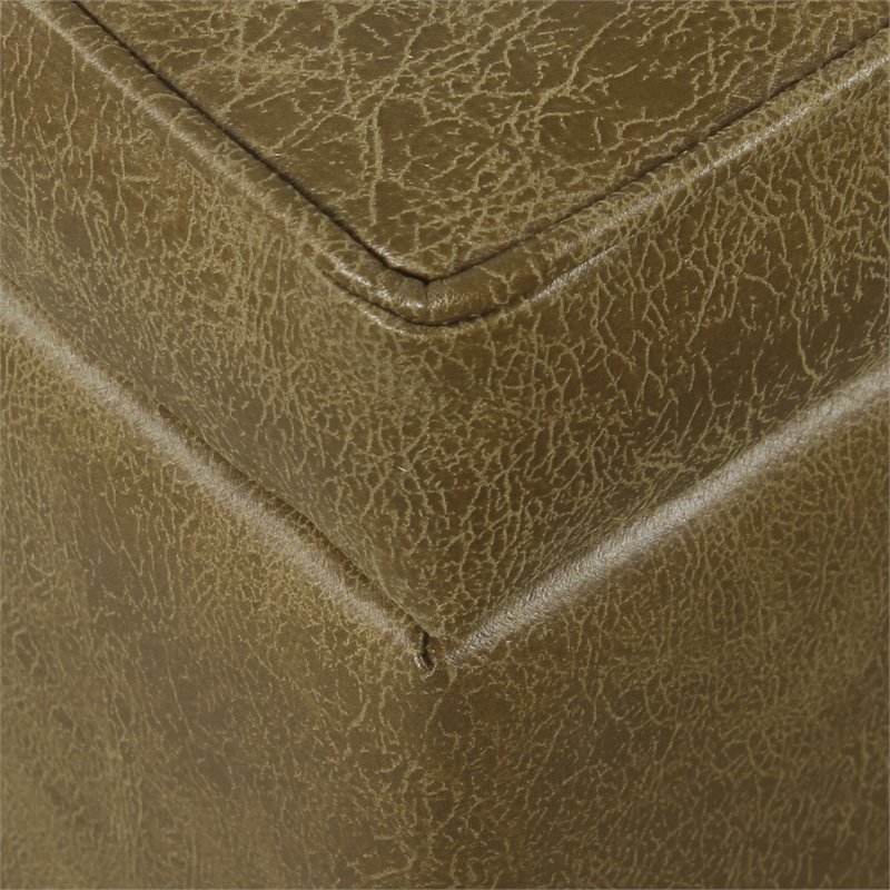 HomePop Transitional Wood and Faux Leather Storage Ottoman in Distressed Brown