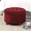 HomePop Round Traditional Wood and Velvet Storage Ottoman in Red
