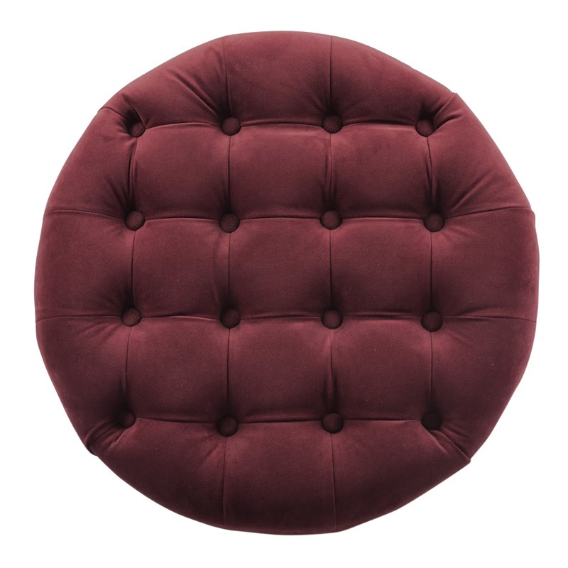 HomePop Round Traditional Wood and Velvet Storage Ottoman in Red