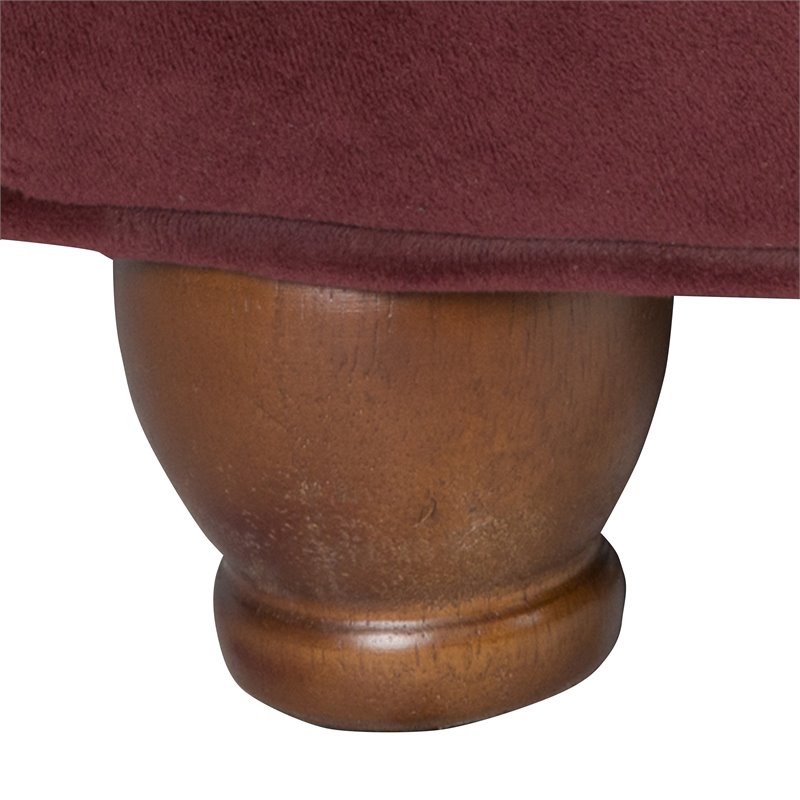 HomePop Round Traditional Wood and Velvet Storage Ottoman in Red