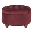 HomePop Round Traditional Wood and Velvet Storage Ottoman in Red