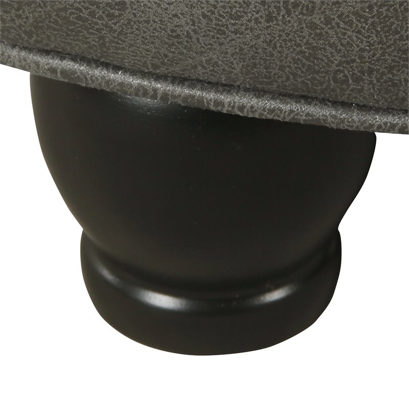 HomePop Round Traditional Wood and Faux Leather Large Storage Ottoman in Gray