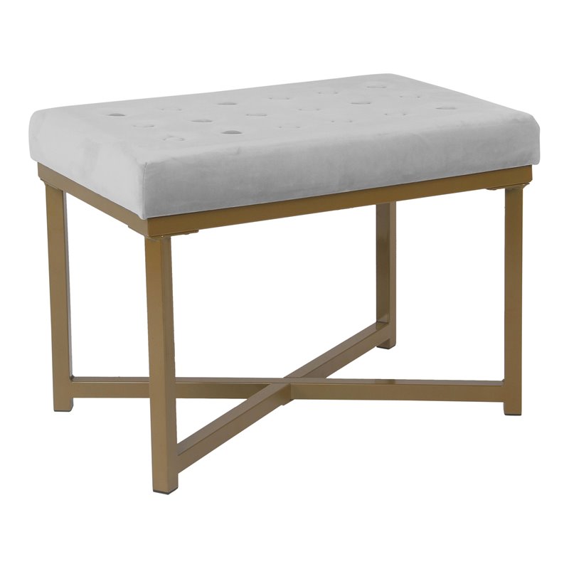 HomePop Modern Wood and Velvet Tufted Ottoman in Silver Finish