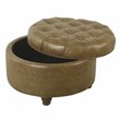 HomePop Round Traditional Faux Leather Large Storage Ottoman in Distressed Brown