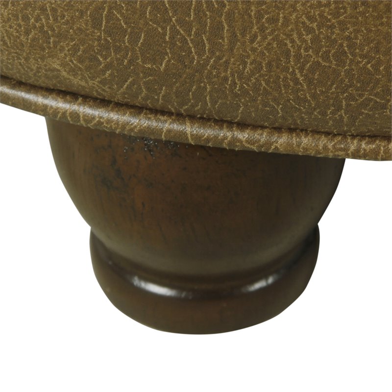 HomePop Round Traditional Faux Leather Large Storage Ottoman in Distressed Brown
