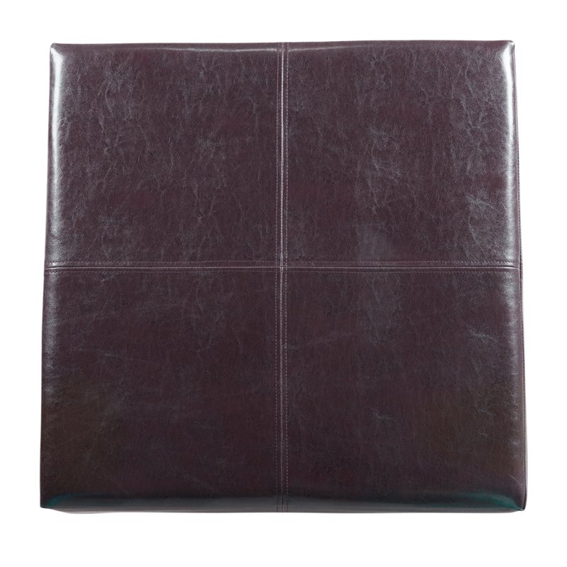 HomePop Transitional Faux Leather Storage Ottoman in Brown Finish