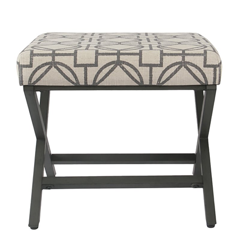 HomePop Modern Metal and Fabric Ottoman with Cushioned Top in Gray Lattice