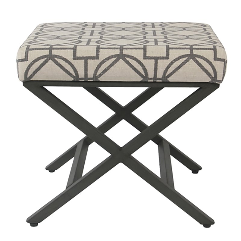 HomePop Modern Metal and Fabric Ottoman with Cushioned Top in Gray Lattice