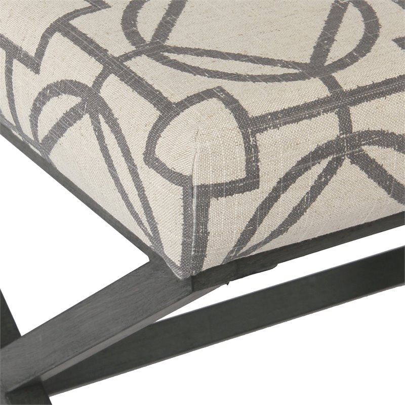 HomePop Modern Metal and Fabric Ottoman with Cushioned Top in Gray Lattice