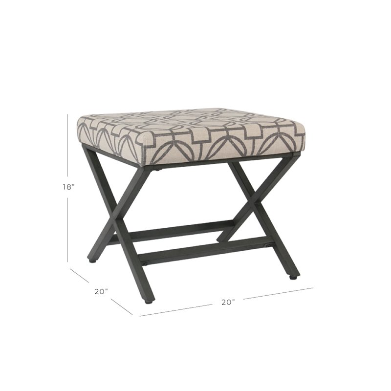 HomePop Modern Metal and Fabric Ottoman with Cushioned Top in Gray Lattice
