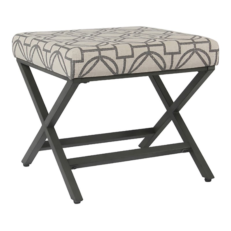 HomePop Modern Metal and Fabric Ottoman with Cushioned Top in Gray Lattice