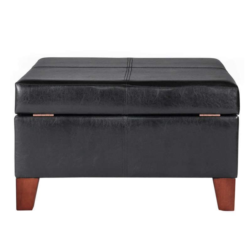 HomePop Transitional Faux Leather Storage Ottoman in Black Finish