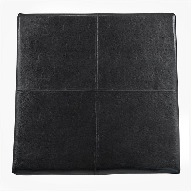 HomePop Transitional Faux Leather Storage Ottoman in Black Finish