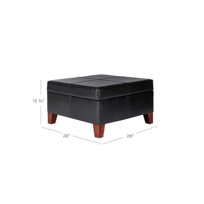 HomePop Transitional Faux Leather Storage Ottoman in Black Finish