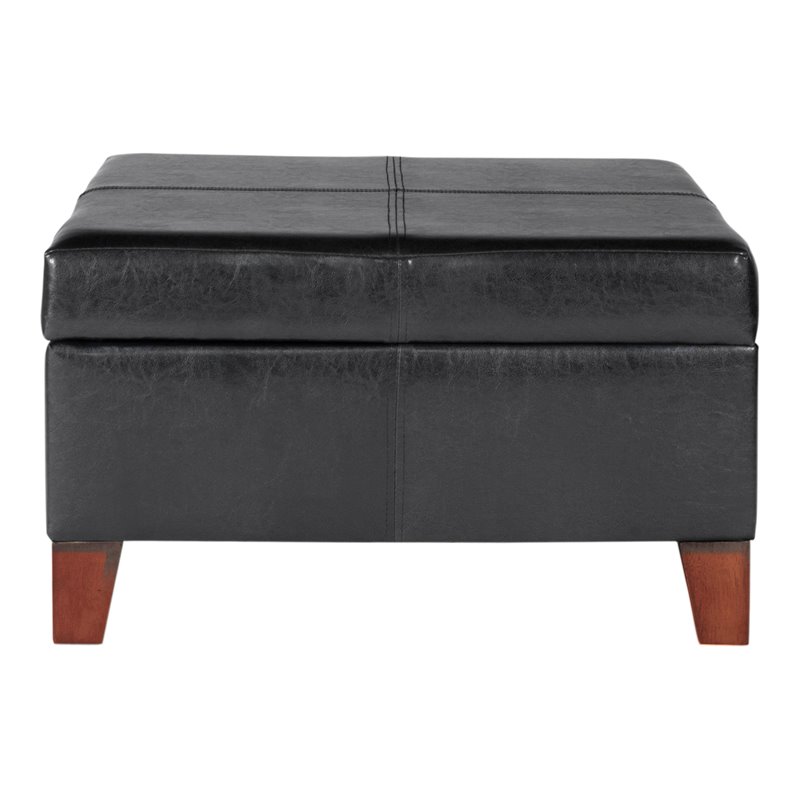 HomePop Transitional Faux Leather Storage Ottoman in Black Finish