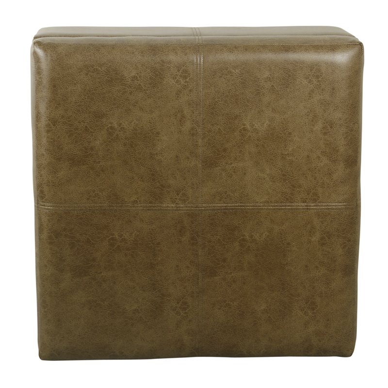 HomePop Luxury Transitional Faux Leather Storage Ottoman in Distressed Brown