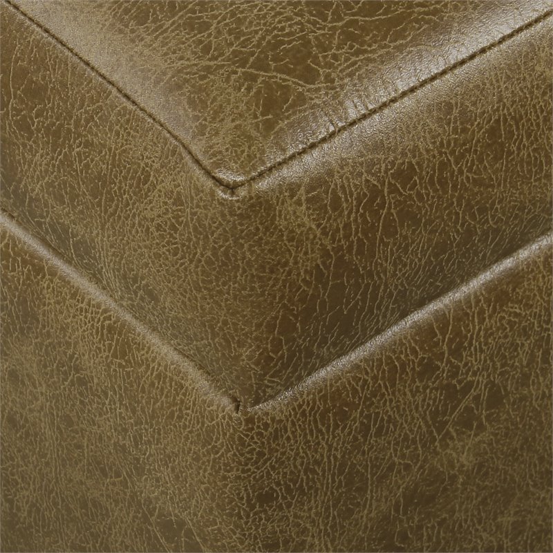 HomePop Luxury Transitional Faux Leather Storage Ottoman in Distressed Brown