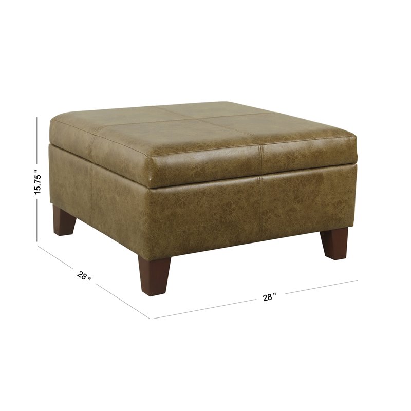 HomePop Luxury Transitional Faux Leather Storage Ottoman in Distressed Brown