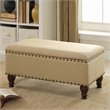 HomePop Rectangle Traditional Fabric Storage Bench with Nailhead Trim in Vanilla