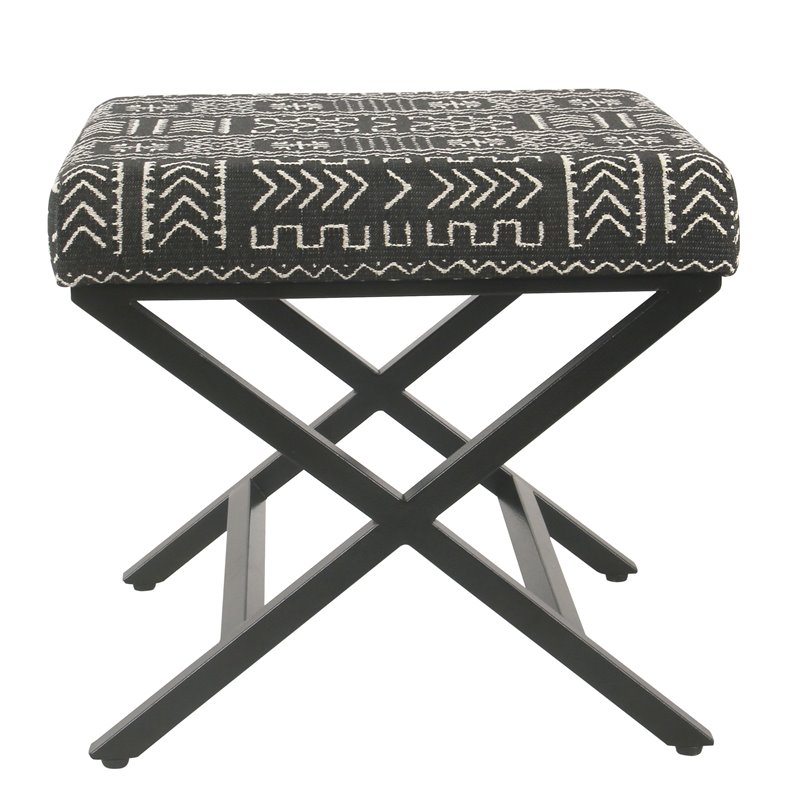 HomePop Modern Metal and Fabric Ottoman with Cushioned Top in Onyx