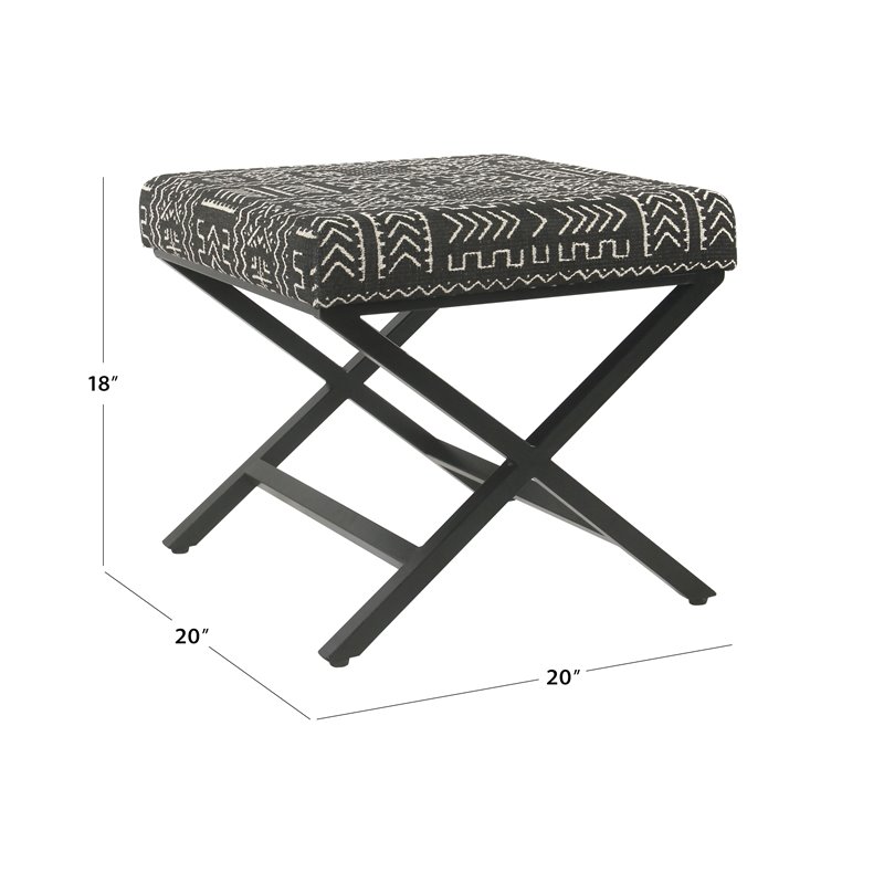 HomePop Modern Metal and Fabric Ottoman with Cushioned Top in Onyx