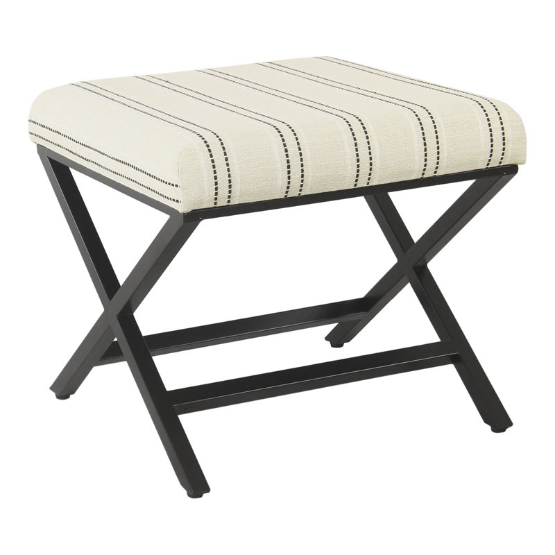 HomePop Modern Metal and Fabric Stripe X-base Ottoman in Black and White