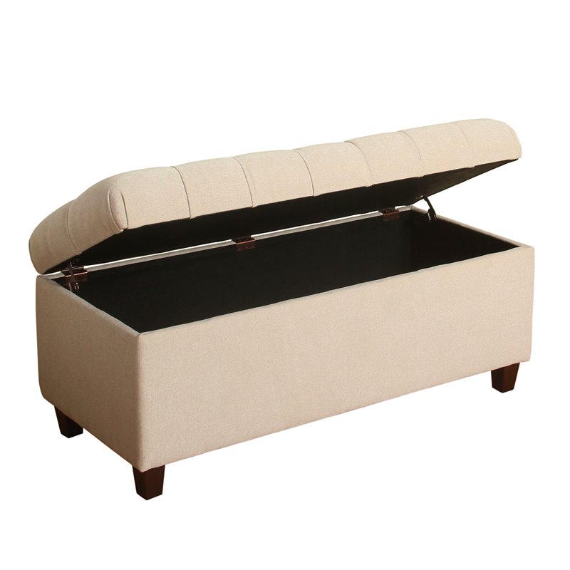 HomePop Ainsley Traditional Fabric Button Tufted Storage Bench in Cream Finish