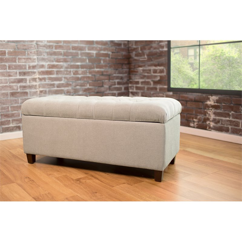 HomePop Ainsley Traditional Fabric Button Tufted Storage Bench in Light Gray