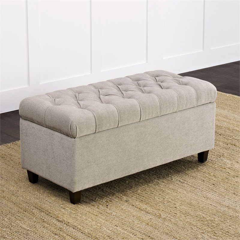 HomePop Ainsley Traditional Fabric Button Tufted Storage Bench in Light Gray