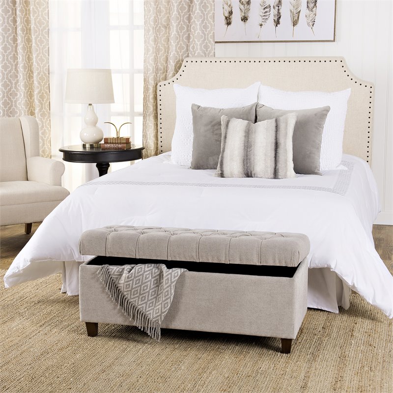 HomePop Ainsley Traditional Fabric Button Tufted Storage Bench in Light Gray