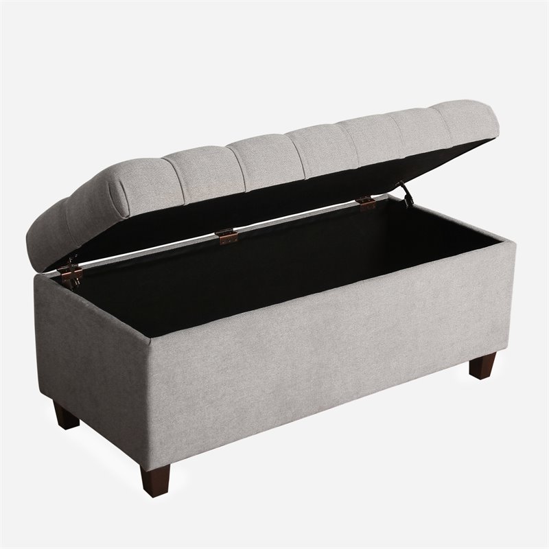 HomePop Ainsley Traditional Fabric Button Tufted Storage Bench in Light Gray