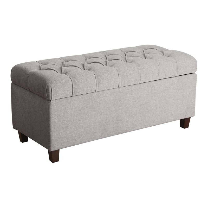HomePop Ainsley Traditional Fabric Button Tufted Storage Bench in Light Gray