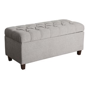 HomePop Ainsley Traditional Fabric Button Tufted Storage Bench in Light Gray