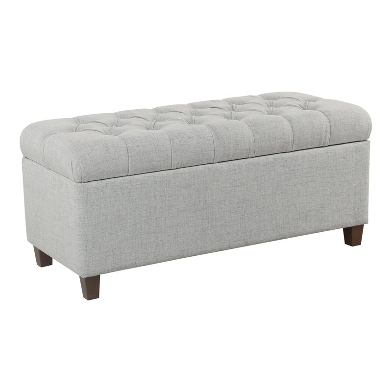 HomePop Ainsley Traditional Fabric Button Tufted Storage Bench in Light Blue