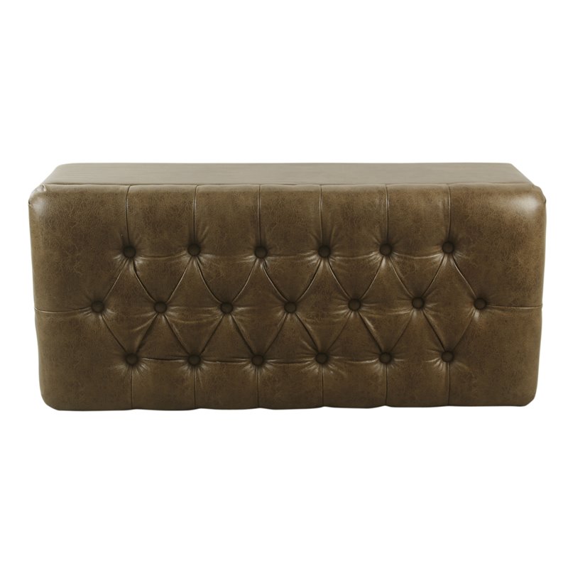 HomePop Ainsley Traditional Faux Leather Button Tufted Storage Bench in Brown