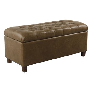 HomePop Ainsley Traditional Faux Leather Button Tufted Storage Bench in Brown