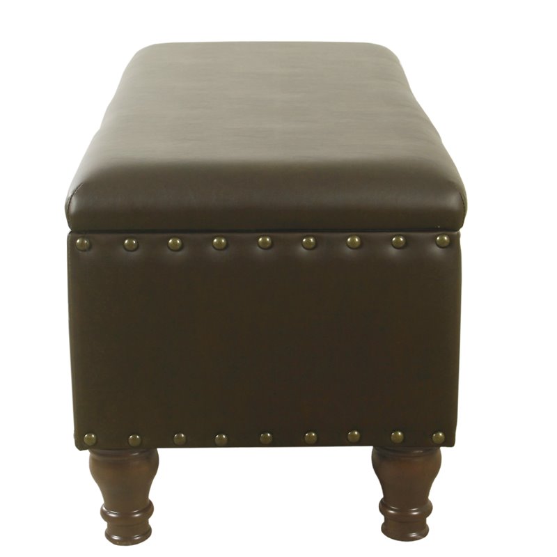 HomePop Traditional Faux Leather Large Storage Bench w/ Nailhead Trim in Brown