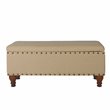 HomePop Rectangle Traditional Fabric Storage Bench with Nailhead Trim in Tan