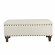 HomePop Traditional Fabric Large Storage Bench with Nailhead Trim in Cream/Brown