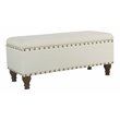 HomePop Traditional Fabric Large Storage Bench with Nailhead Trim in Cream/Brown