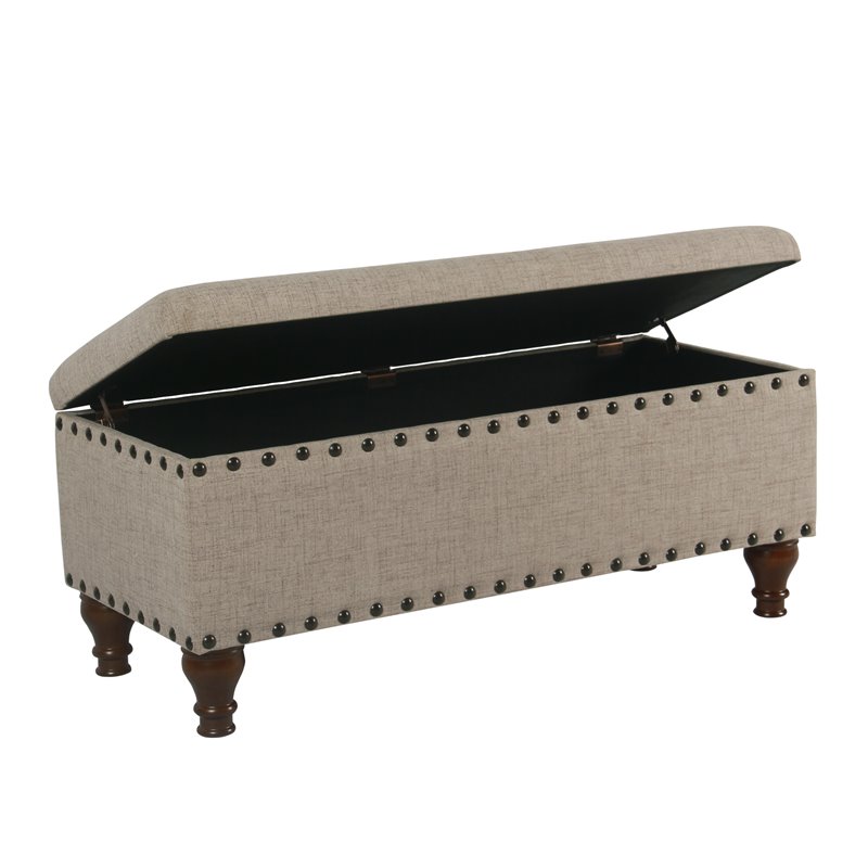 HomePop Traditional Fabric Large Storage Bench with Nailhead Trim in Tan