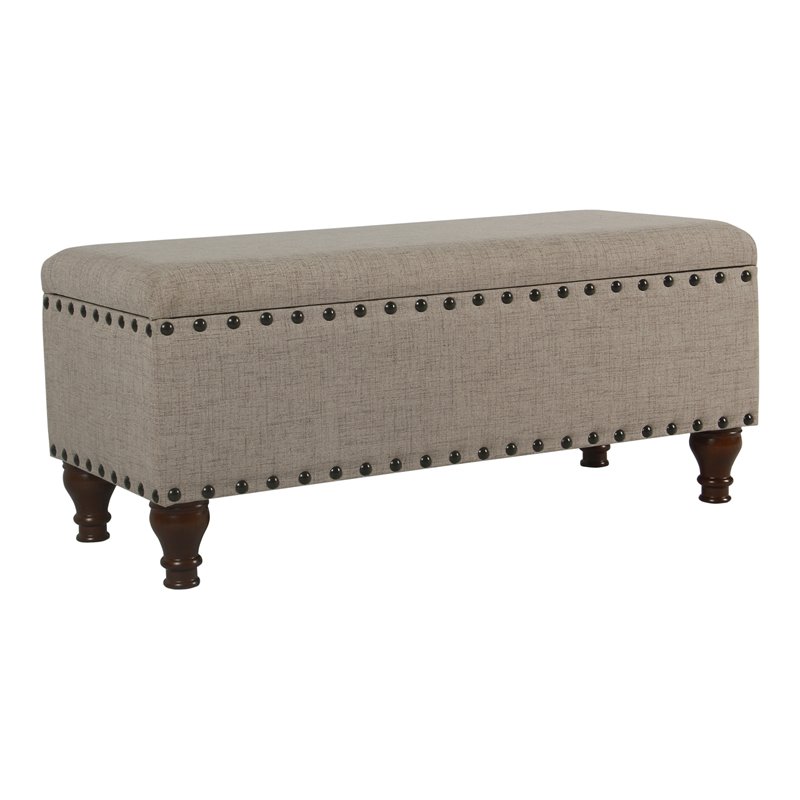 HomePop Traditional Fabric Large Storage Bench with Nailhead Trim in Tan