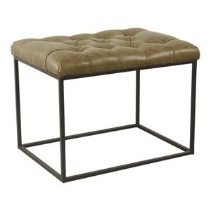 HomePop Modern Metal and Faux Leather Small Decorative Ottoman in Brown