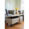 HomePop Traditional Fabric Large Storage Bench with Nailhead Trim in Cream/Taupe