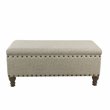 HomePop Traditional Fabric Large Storage Bench with Nailhead Trim in Cream/Taupe