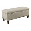 HomePop Traditional Fabric Large Storage Bench with Nailhead Trim in Cream/Taupe