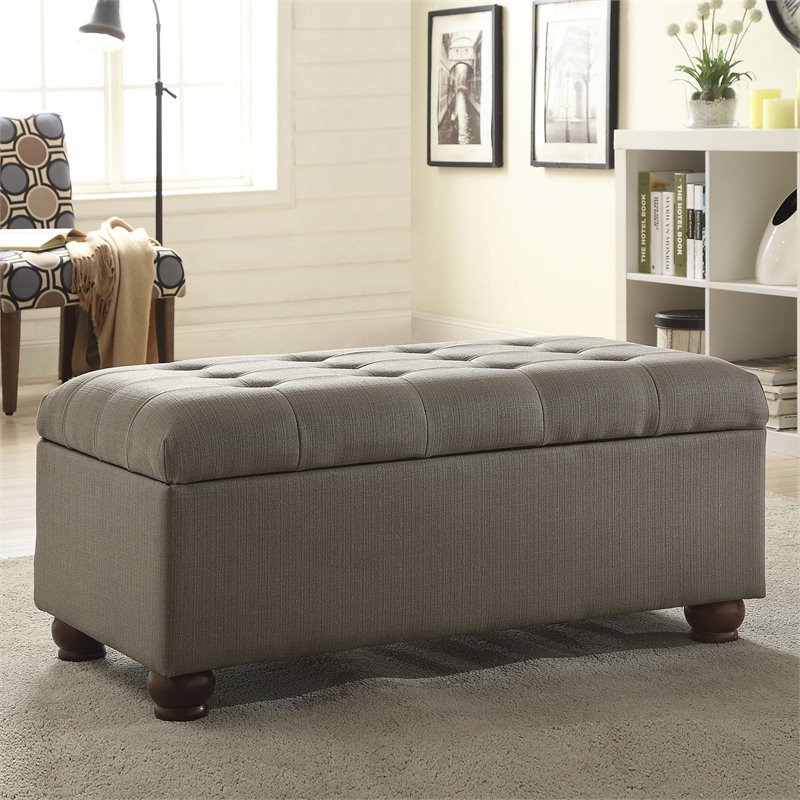 HomePop Traditional Fabric Tufted Large Storage Bench in Textured Gray